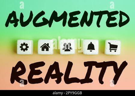 Schild mit Augmented Reality. Business Showcase-Technologie, die Computerbilder in der realen Welt aufzwingt Stockfoto