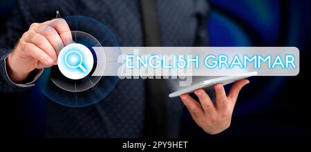 Konzeptionelle Anzeige englische Grammatik. Kurse zu Geschäftsideen decken alle Ebenen des englischen Sprech- und Schreibens ab Stockfoto