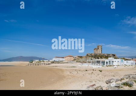 Tarifa Beach, sehr beliebt bei Kitesurfern, Costa de La Luz, Spanien Stockfoto