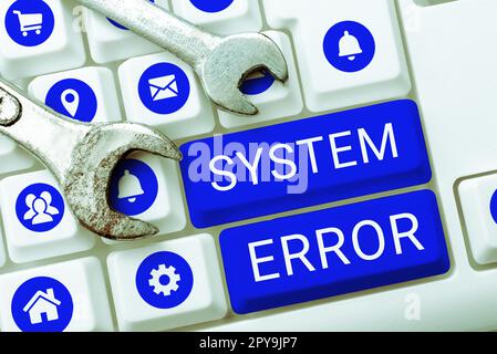 Inspiration zeigt Systemfehler an. Geschäftskonzept Technologiefehler Softwarekollaps Datenverlust Stockfoto