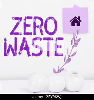 Textbeschriftung mit „Zero Waste“. Das Internet-Konzept industrielle Verantwortung umfasst Kompostierung, Recycling und Wiederverwendung Stockfoto