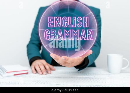 Konzeptionelle Anzeige englische Grammatik. Die Kurse zur Unternehmensüberblick decken alle Ebenen der englischen Sprache und des Schreibens ab Stockfoto