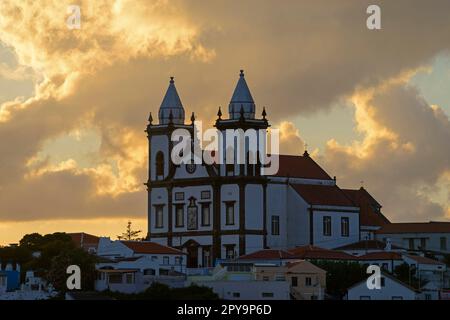 Kirche, Gemeindekirche, Igreja, Sonnenuntergang, Sao Mateus de Calheta, Terceira, Azoren, Portugal Stockfoto