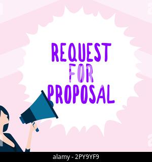 Inspiration mit „Request for Proposal“ unterzeichnen. Das Internet-Konzeptdokument enthält einen Ausschreibungsprozess nach Agentur oder Unternehmen Stockfoto