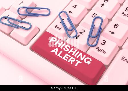 Inspiration mit Phishing-Alarm. Konzeptionelles Foto, das sich des betrügerischen Versuchs bewusst ist, an vertrauliche Informationen zu gelangen Stockfoto