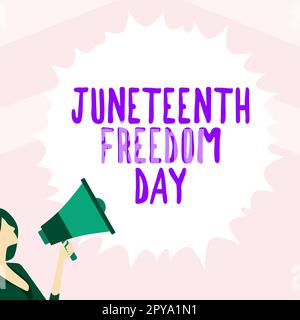 Textüberschrift zur Präsentation des Juneteenth Freedom Day. Geschäftlicher Feiertag in den Vereinigten Staaten zum Gedenken an das Ende der Sklaverei Stockfoto