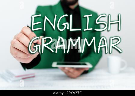 Konzeptionelle Anzeige englische Grammatik. Business Showcase-Kurse decken alle Ebenen der englischen Sprache und des Schreibens ab Stockfoto