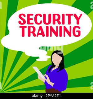 Textunterschrift zur Präsentation der Sicherheitsschulung. Internetkonzept, das Endnutzern Schulungen zum Sicherheitsbewusstsein bietet Stockfoto