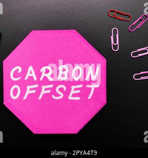 Konzeptionelle Überschrift Kohlenstoff-Offset. Geschäftsübersicht Reduzierung der Emissionen von Kohlendioxid oder anderen Gasen Stockfoto
