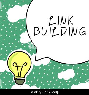 Textzeichen mit Link-Erstellung. Wort, das auf SEO-Terminus geschrieben wurde Exchange Links erwerben indexierte Hyperlinks Stockfoto
