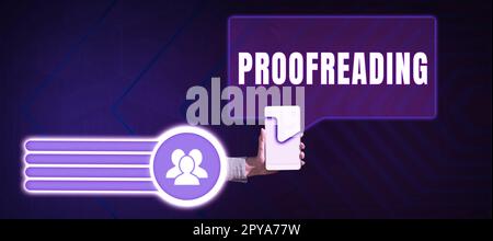 Inspiration mit Zeichen-Proofreading. Begrifflicher Fotoakt des Lesens und Markierens von Rechtschreibfehlern, Grammatik- und Syntaxfehlern Stockfoto