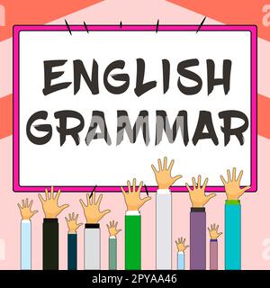 Inspiration mit Zeichen für englische Grammatik. Die Kurse zur Konzeptbedeutung decken alle Ebenen der englischen Sprache und des Schreibens ab Stockfoto