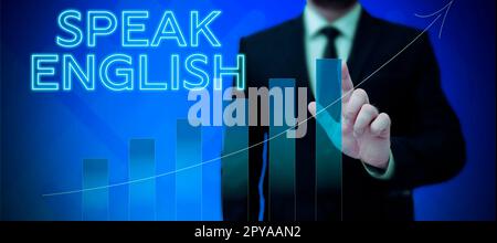 Schild mit der Aufschrift "Sprache Englisch". Geschäftsüberblick Studieren Sie eine andere Fremdsprache Online-verbale Kurse Stockfoto