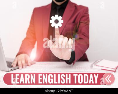 Schreiben mit Text Erfahren Sie noch heute Englisch. Internet-Konzept Englischkenntnisse und -Fähigkeiten erwerben Stockfoto