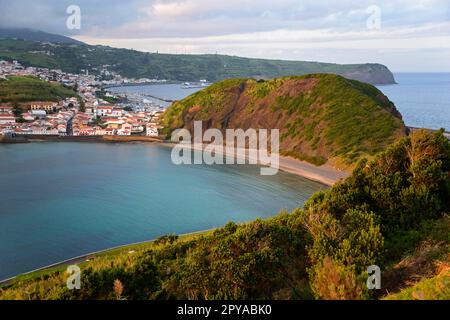 Horta im Abendlicht, Faial, Azoren, Portugal, Porto Pim Stockfoto