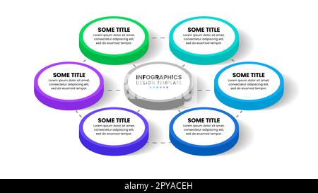 Infografik-Vorlage mit 6 Optionen oder Schritten. Isometrischer Kreis. Kann für Workflow-Layout, Diagramm, Banner, webdesign verwendet werden. Vektordarstellung Stock Vektor