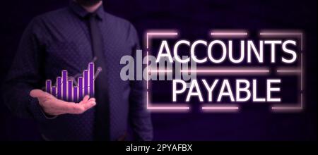 Das Zeichen zeigt die Kreditorenbuchhaltung an. Geschäftsüberblick Geld, das ein Unternehmen seinen Lieferanten als Verbindlichkeit schuldet Stockfoto