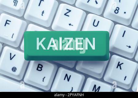 Textzeichen mit Kaizen. Konzeptfoto eine japanische Unternehmensphilosophie zur Verbesserung der Arbeitspraktiken Stockfoto