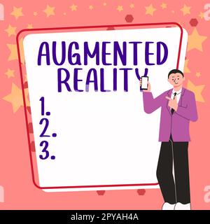 Schild mit Augmented Reality. Technologie für Geschäftskonzepte, die Computerbilder in der realen Welt aufzwingt Stockfoto