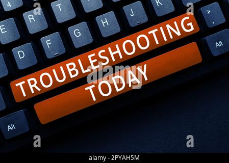 Schreiben Textanzeige Fehlerbehebung. Wort für eine Handlung der Untersuchung oder Behandlung der aufgetretenen Probleme Stockfoto