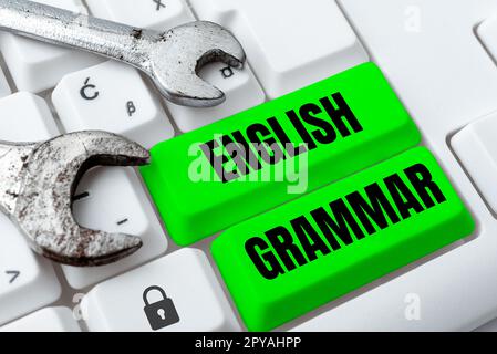 Schreiben Text anzeigen englische Grammatik. Business Showcase-Kurse decken alle Ebenen der englischen Sprache und des Schreibens ab Stockfoto