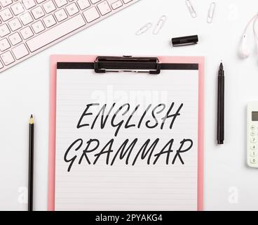 Inspiration zeigt Zeichen englische Grammatik. Konzeptionelle Fotokurse decken alle Ebenen des Sprechens und Schreibens in englisch ab Stockfoto