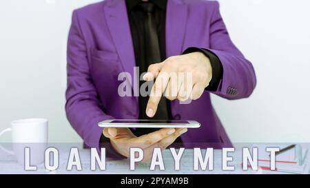 Konzeptionelle Anzeige der Darlehenszahlung. Konzeptfoto etwas ausgeliehen oder eingerichtet unter der Bedingung, dass es zurückgegeben wird Stockfoto