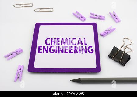 Handschrifttext Chemical Engineering. Ein Wort über die Entwicklung von Dingen, die sich mit der industriellen Anwendung der Chemie befassen Stockfoto