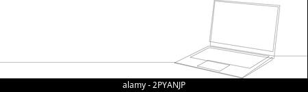 Fortlaufende Zeichnung eines Notebook-Laptops mit einer Linie geöffnet. Vektordarstellung Stock Vektor