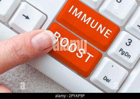 Begrifflicher Titel Immune Boost. Geschäftskonzept die Fähigkeit, einer bestimmten Krankheit zu widerstehen und die Entstehung von Krankheitserregern zu verhindern Stockfoto