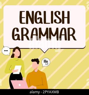 Handschriftliches Schild englische Grammatik. Business Showcase-Kurse decken alle Ebenen der englischen Sprache und des Schreibens ab Stockfoto