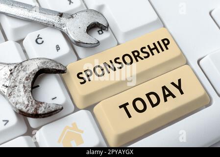 Konzeptionelle Darstellung Sponsoring. Geschäftsbeispiele als Sponsor bieten finanzielle Unterstützung für Aktivitäten Stockfoto