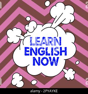 Textunterschrift Präsentation Englisch jetzt lernen. Konzept bedeutet, Kenntnisse und Fertigkeiten der englischen Sprache zu erwerben oder zu erwerben Stockfoto