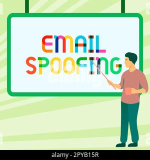 Handschriftlicher Text E-Mail-Spoofing. Word für den sicheren Zugriff auf und den Inhalt eines E-Mail-Kontos oder -Dienstes Stockfoto