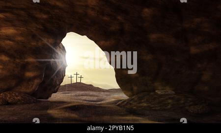 Leichentuch im leeren Grab, Auferstehung Jesu Christi, Kreuzigung Stockfoto