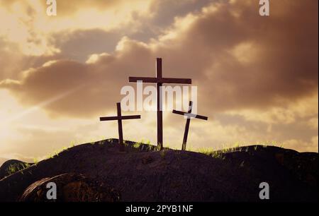 Auferstehung Jesu Christi, Kreuzigung, 3D-Rendering Stockfoto