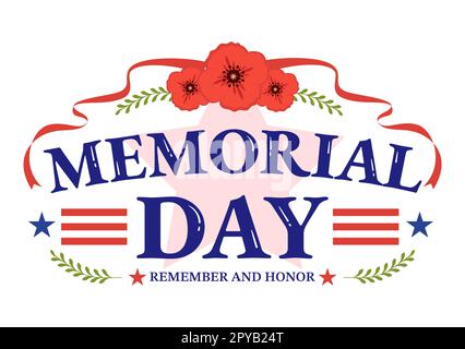 Memorial Day Illustration mit American Flag, Remember and Honor to Meritorious Soldier in Flat Cartoon Hand Drawn for Landing Page Templates Stockfoto