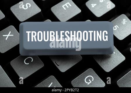 Handgeschriebenes Schild Fehlerbehebung. Internet-Konzept eine Untersuchung oder Behandlung der Probleme ist aufgetreten Stockfoto