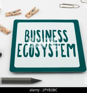 Schreiben mit Text Business Ecosystem. Konzeptfoto entwickeln und Implementieren von Wachstumschancen für das Unternehmen Stockfoto