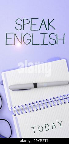 Die konzeptionelle Darstellung spricht Englisch. Business Showcase Studieren Sie eine andere Fremdsprache Online-verbale Kurse Stockfoto