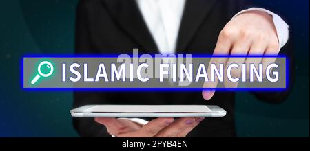 Schreiben mit Text Islamic Financing. Wort für Bankaktivitäten und Investitionen, die der Scharia entsprechen Stockfoto