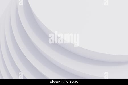 Abstraktes weißes 3D-Kreis-Hintergrundbild. Minimalistischer weißer Hintergrund für Banner, Poster, Flyer, Karte, Cover, Broschüre. 3D-Rendering. Stockfoto