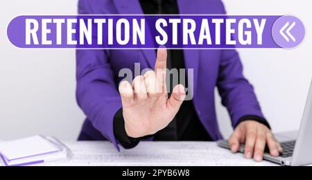 Textüberschrift zur Präsentation der Bindungsstrategie. Konzeptionelle Fotoaktivitäten zur Reduzierung von Mitarbeiterfluktuation und -Abwanderung Stockfoto