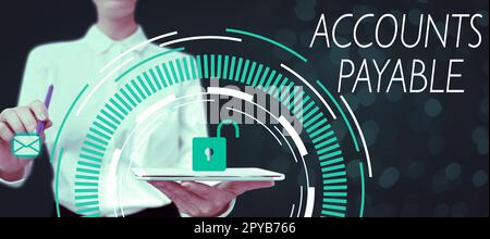 Das Zeichen zeigt die Kreditorenbuchhaltung an. Geschäftsansatz Geld, das ein Unternehmen seinen Lieferanten als Verbindlichkeit schuldet Stockfoto
