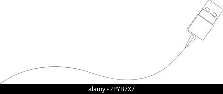 USB-Datenkabel, einzeilige Zeichnung. Kontinuierliches technologisches Konzept mit einer Linie. Computerkabel. Vektordarstellung Stock Vektor