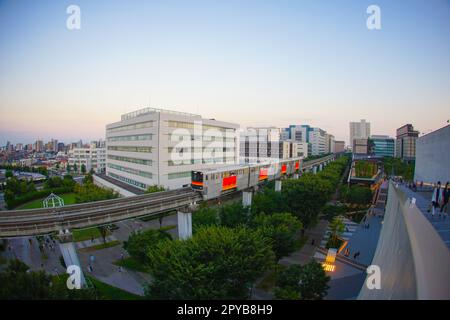 Tama City Einschienenbahn, die die Stadt Tachikawa führt Stockfoto