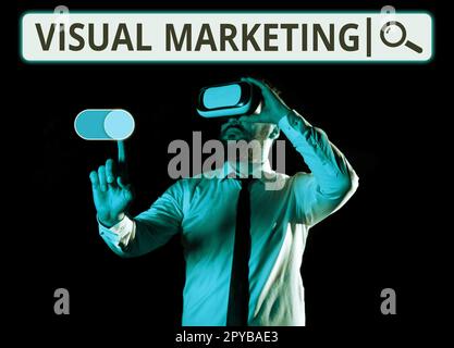Textunterschrift für Visual Marketing. Wort für die Verbindung von Marketingbotschaften mit Bildern Stockfoto