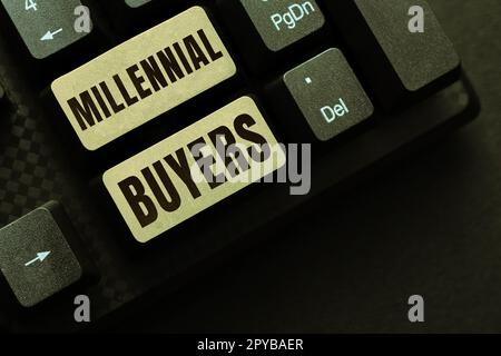 Schreiben mit Text Millennial Buyers. Internetkonzept Art der Verbraucher, die an Trendprodukten interessiert sind Stockfoto