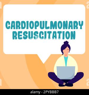 Text mit Inspiration kardiopulmonale Reanimation. Wort für wiederholte Zyklen, Kompression der Brustbeatmung Stockfoto