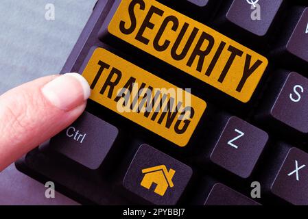 Textunterschrift zur Präsentation der Sicherheitsschulung. Geschäftsansatz, der Endbenutzern Schulungen zum Sicherheitsbewusstsein bietet Stockfoto